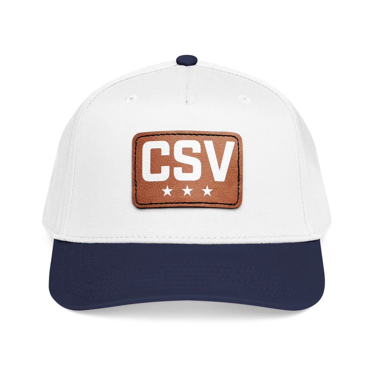 CSV Leather Patch Baseball Cap — Mid Profile Trucker Hat with Embossed Rectangle Patch