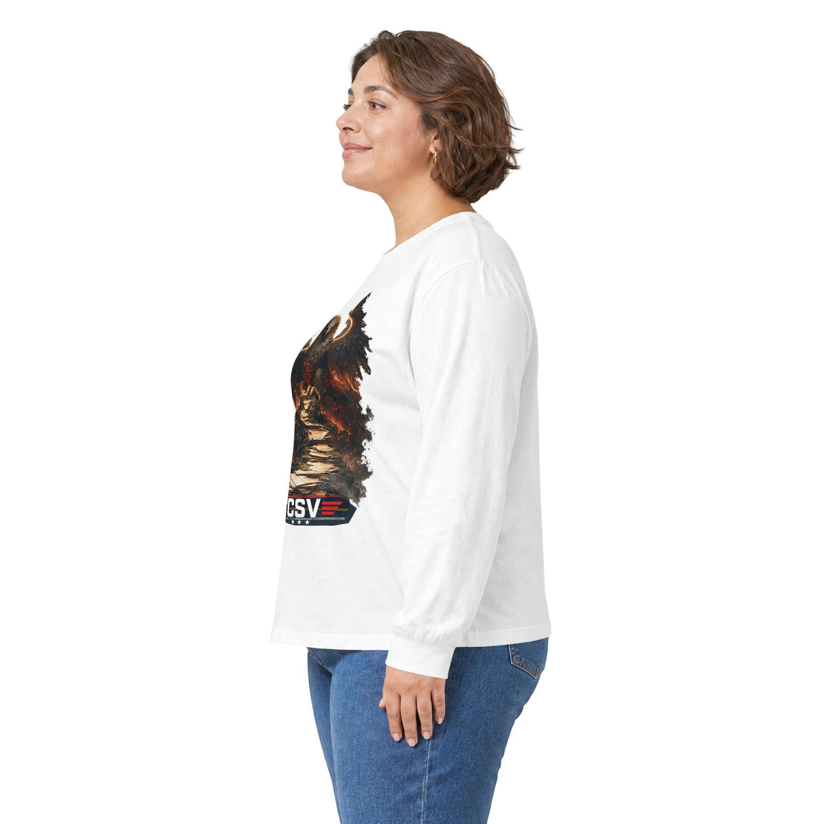 Long Sleeve Tee — Vintage Eagle Graphic “CSV” Patriotic Military Vibe