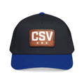 CSV Leather Patch Baseball Cap — Mid Profile Trucker Hat with Embossed Rectangle Patch