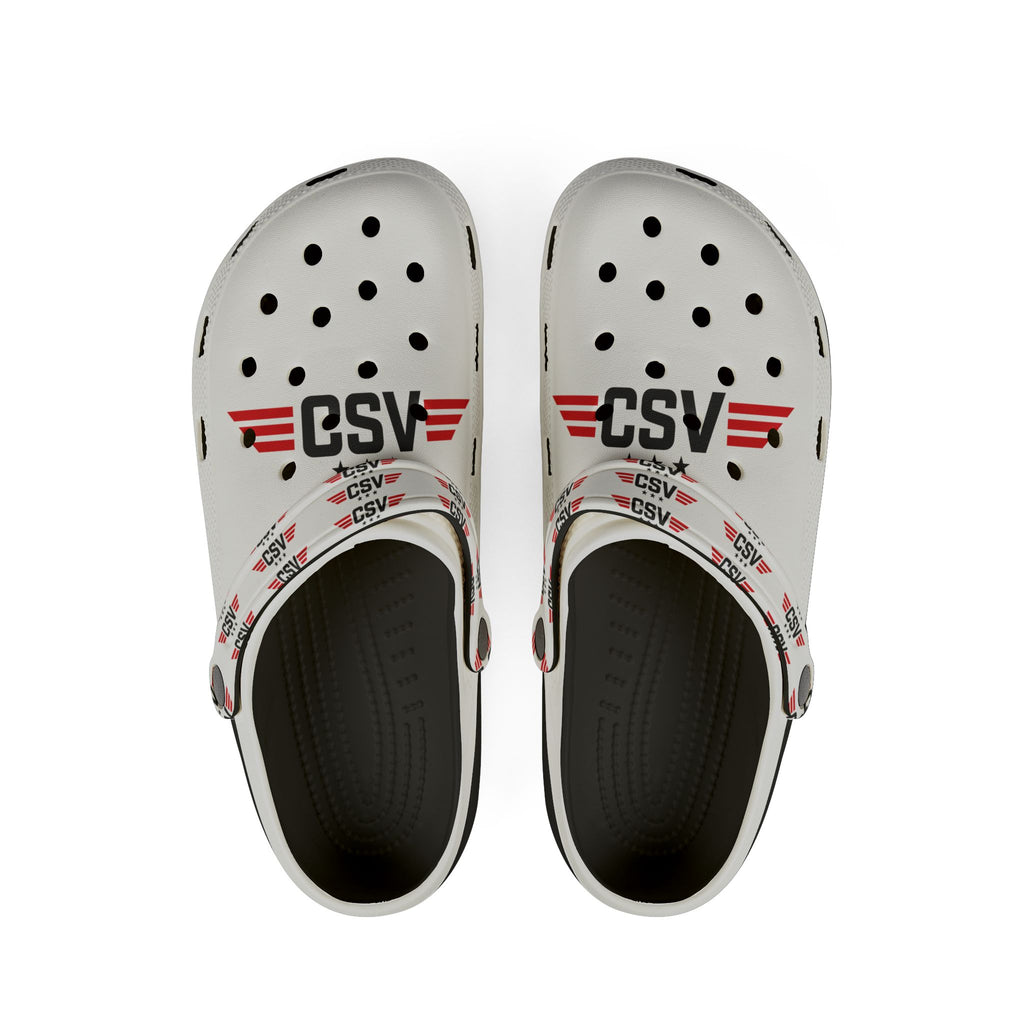 CSV Logo Foam Clogs — White EVA Slip-On Shoes