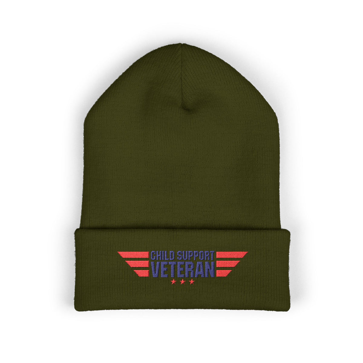 Child Support Veteran Embroidered Beanie — Patriotic Cuffed Knit Hat