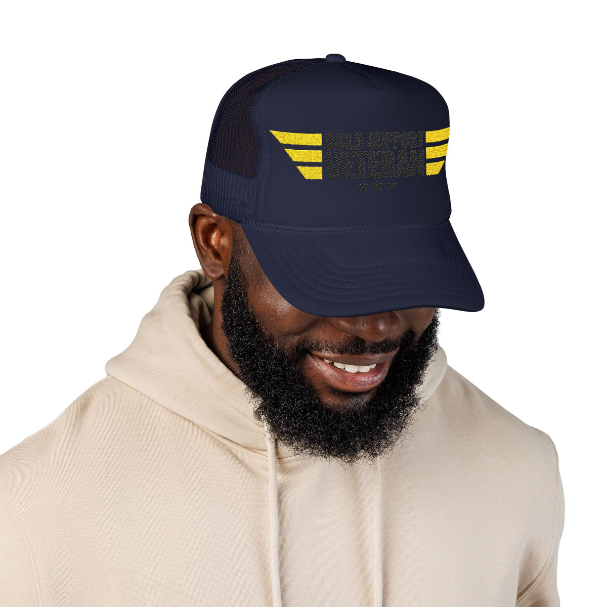 Veteran Wings Trucker Hat — Distressed 'Proud Support Veteran' Foam Cap