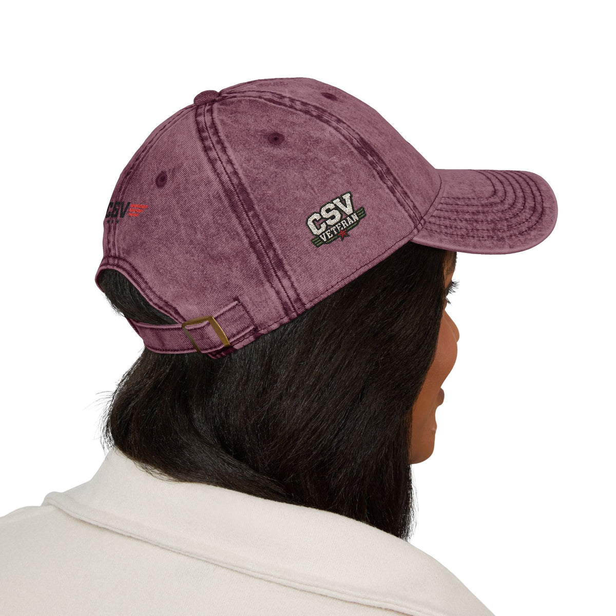 CSV Veteran Embroidered Vintage Cap — Distressed Red Military Dad Hat