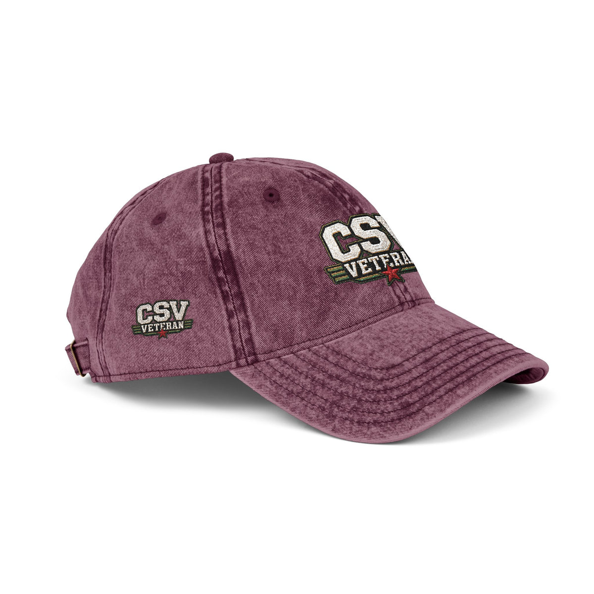 CSV Veteran Embroidered Vintage Cap — Distressed Red Military Dad Hat