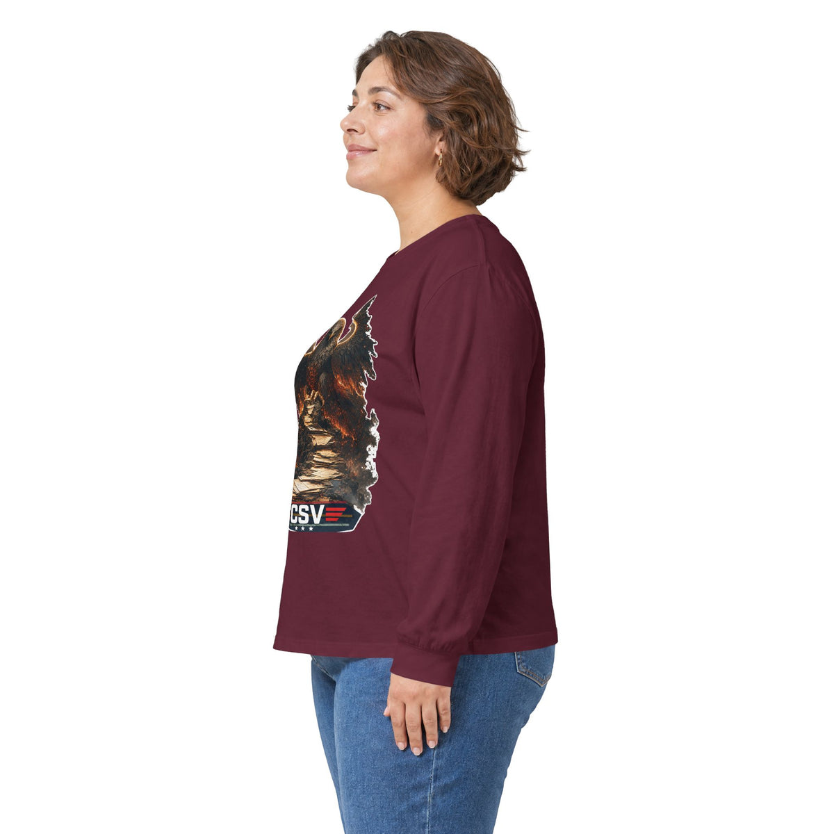 Long Sleeve Tee — Vintage Eagle Graphic “CSV” Patriotic Military Vibe