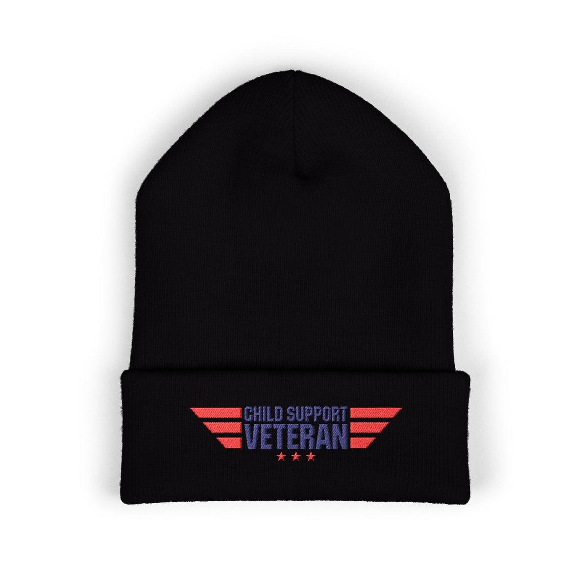 Child Support Veteran Embroidered Beanie — Patriotic Cuffed Knit Hat