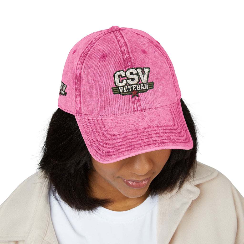 CSV Veteran Embroidered Vintage Cap — Distressed Red Military Dad Hat
