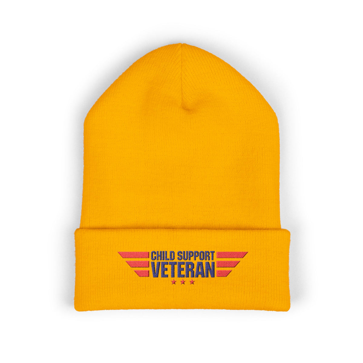 Child Support Veteran Embroidered Beanie — Patriotic Cuffed Knit Hat