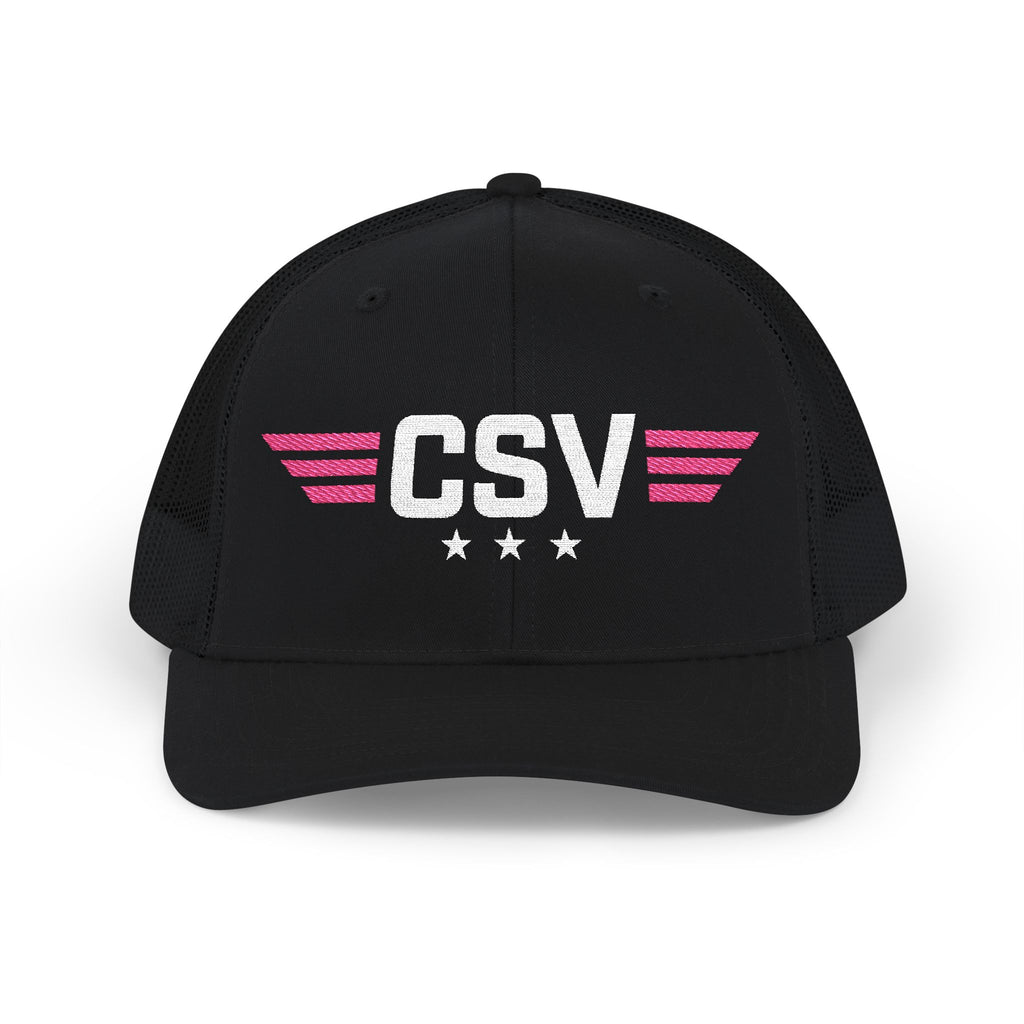 CSV Embroidered Trucker Cap — Retro Winged Logo Snapback