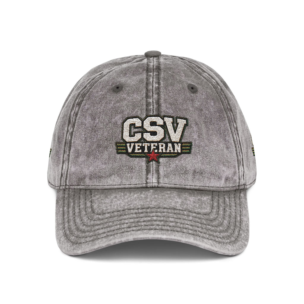 CSV Veteran Embroidered Vintage Cap — Distressed Red Military Dad Hat