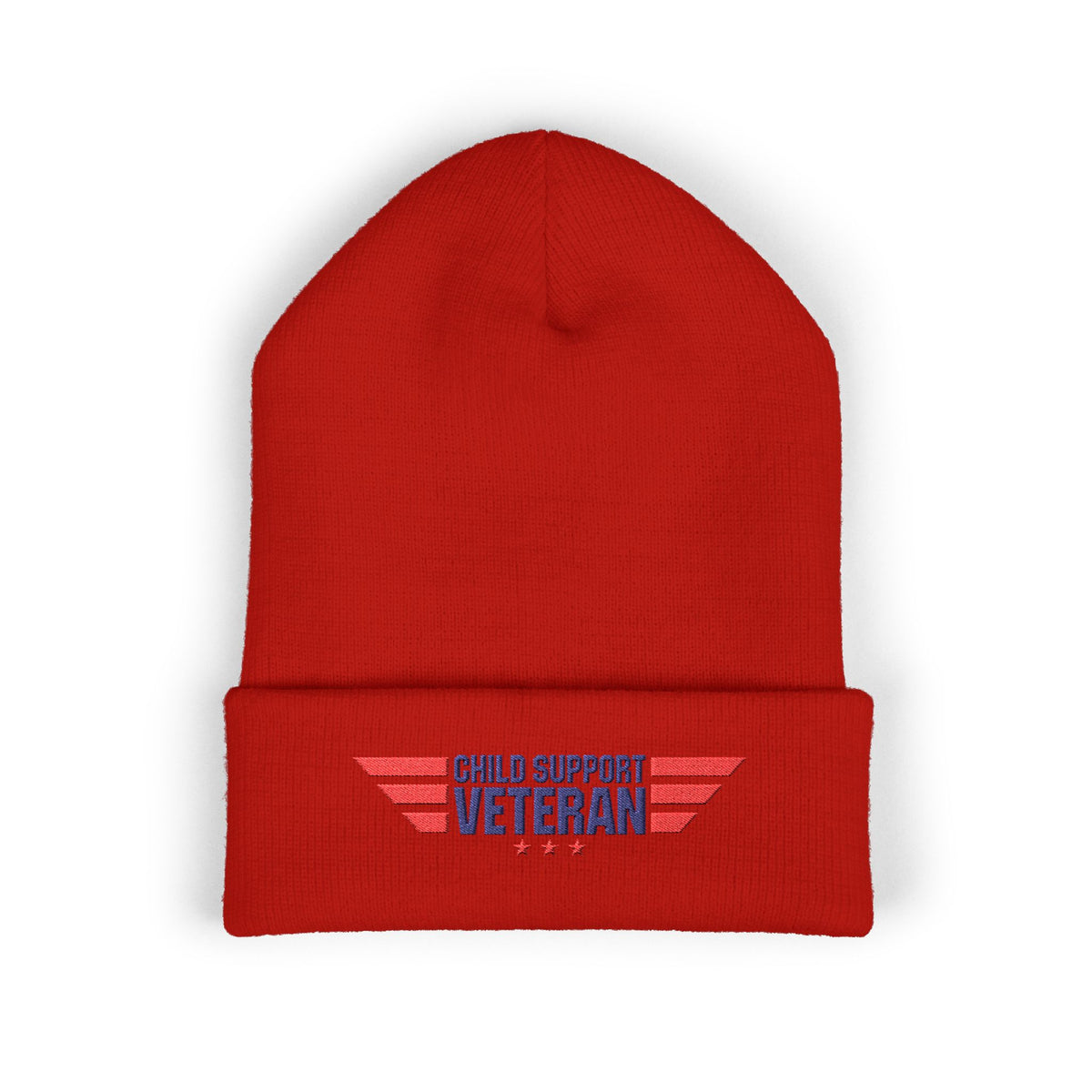 Child Support Veteran Embroidered Beanie — Patriotic Cuffed Knit Hat