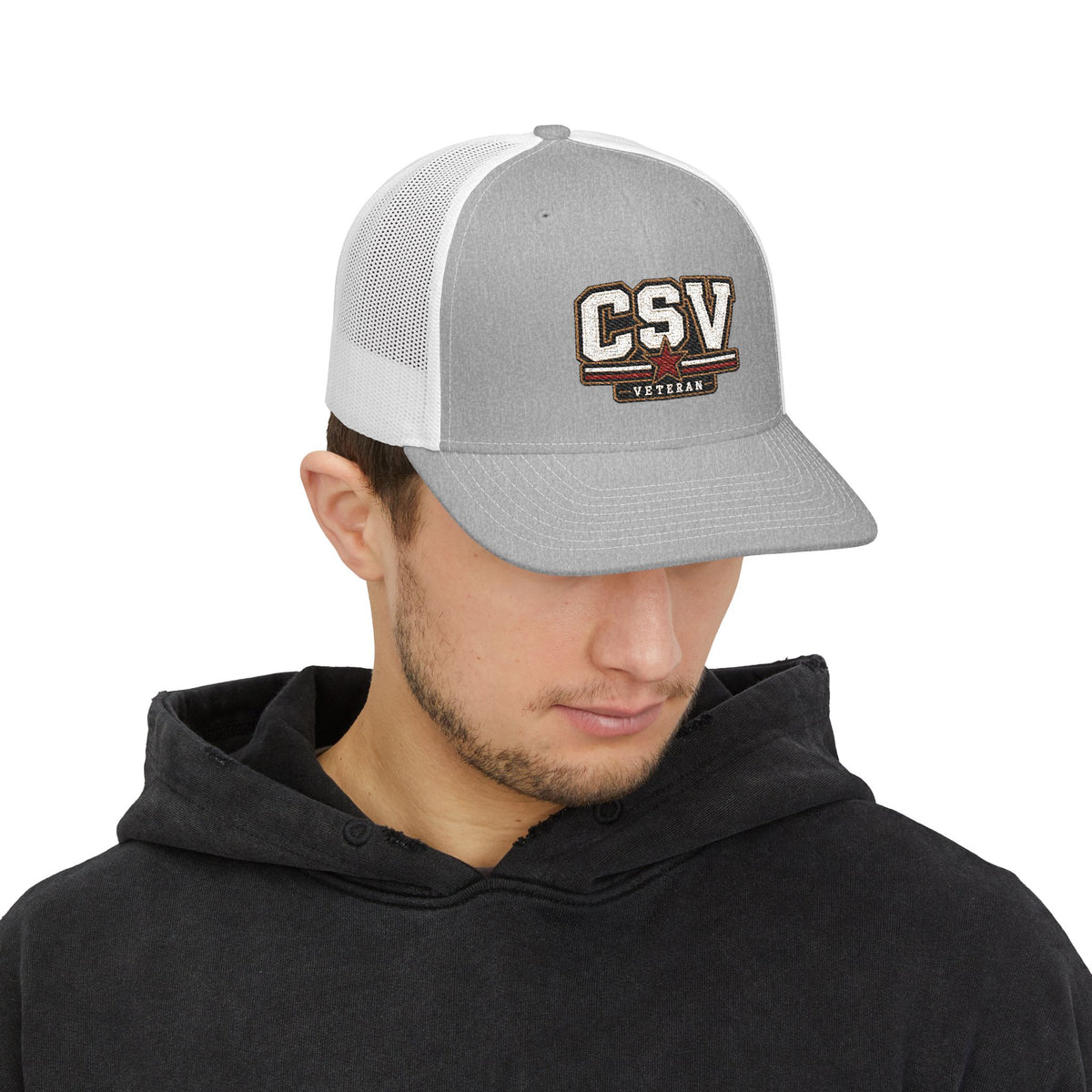 CSV Veteran Trucker Cap — Embroidered Patriotic Snapback