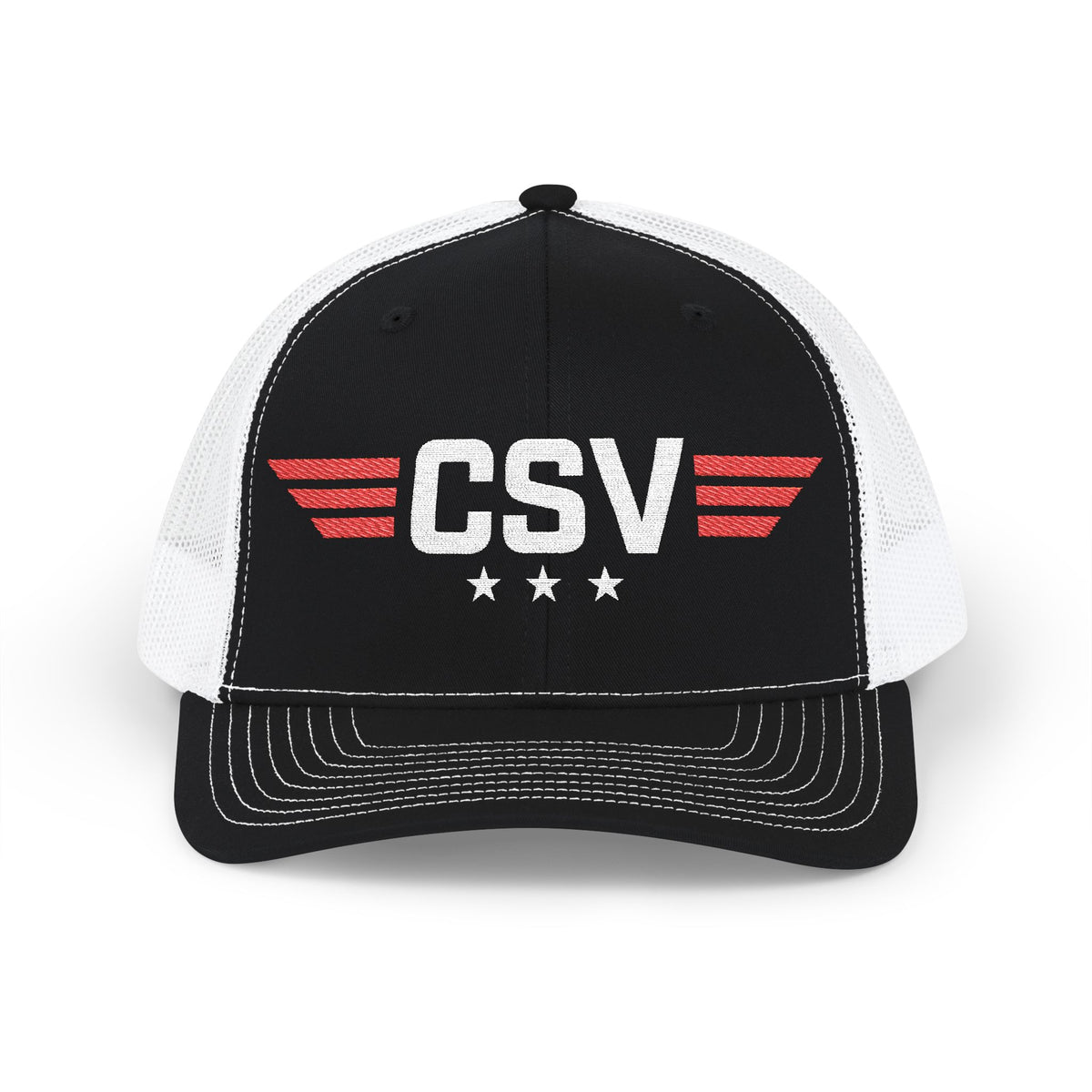 CSV Embroidered Trucker Cap — Retro Winged Logo Snapback