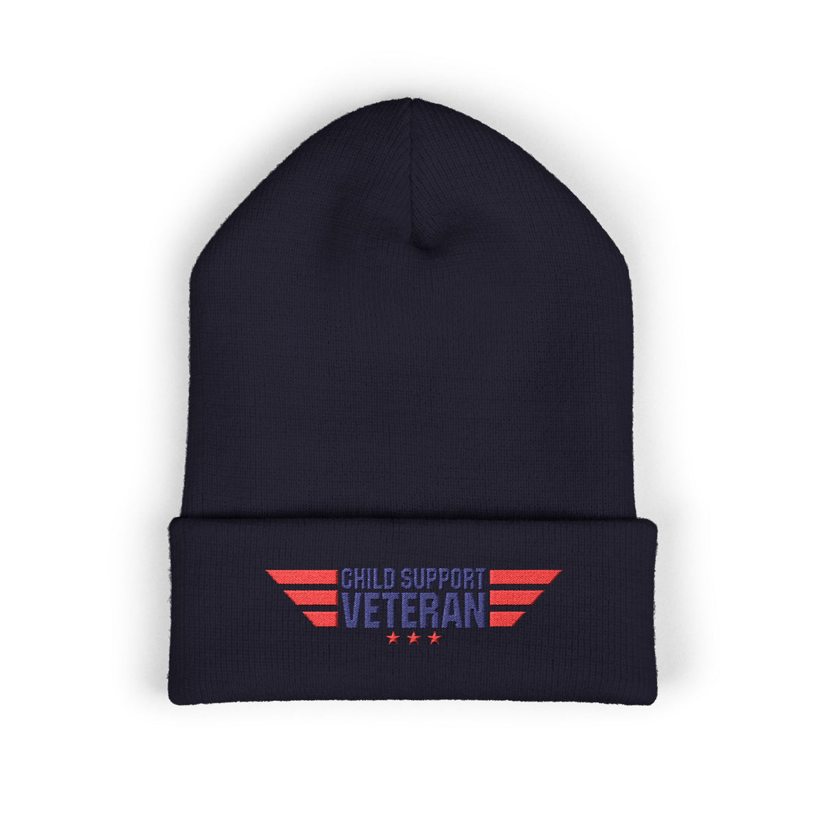 Child Support Veteran Embroidered Beanie — Patriotic Cuffed Knit Hat