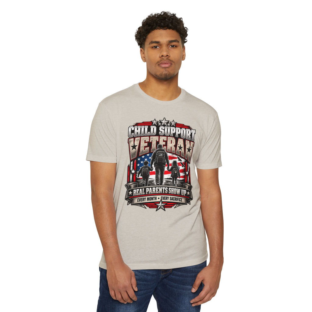 Child Support Veteran T-Shirt — "Real Parents Show Up" Patriotic Dad Shirt