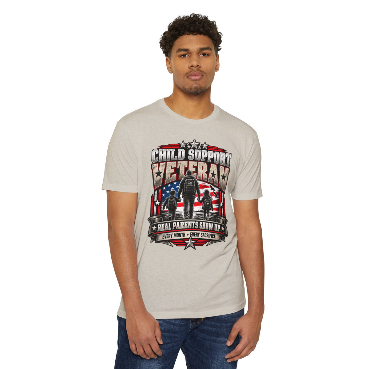 Child Support Veteran T-Shirt — "Real Parents Show Up" Patriotic Dad Shirt