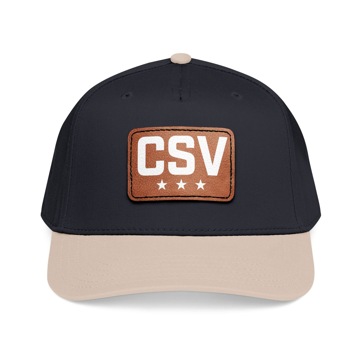 CSV Leather Patch Baseball Cap — Mid Profile Trucker Hat with Embossed Rectangle Patch