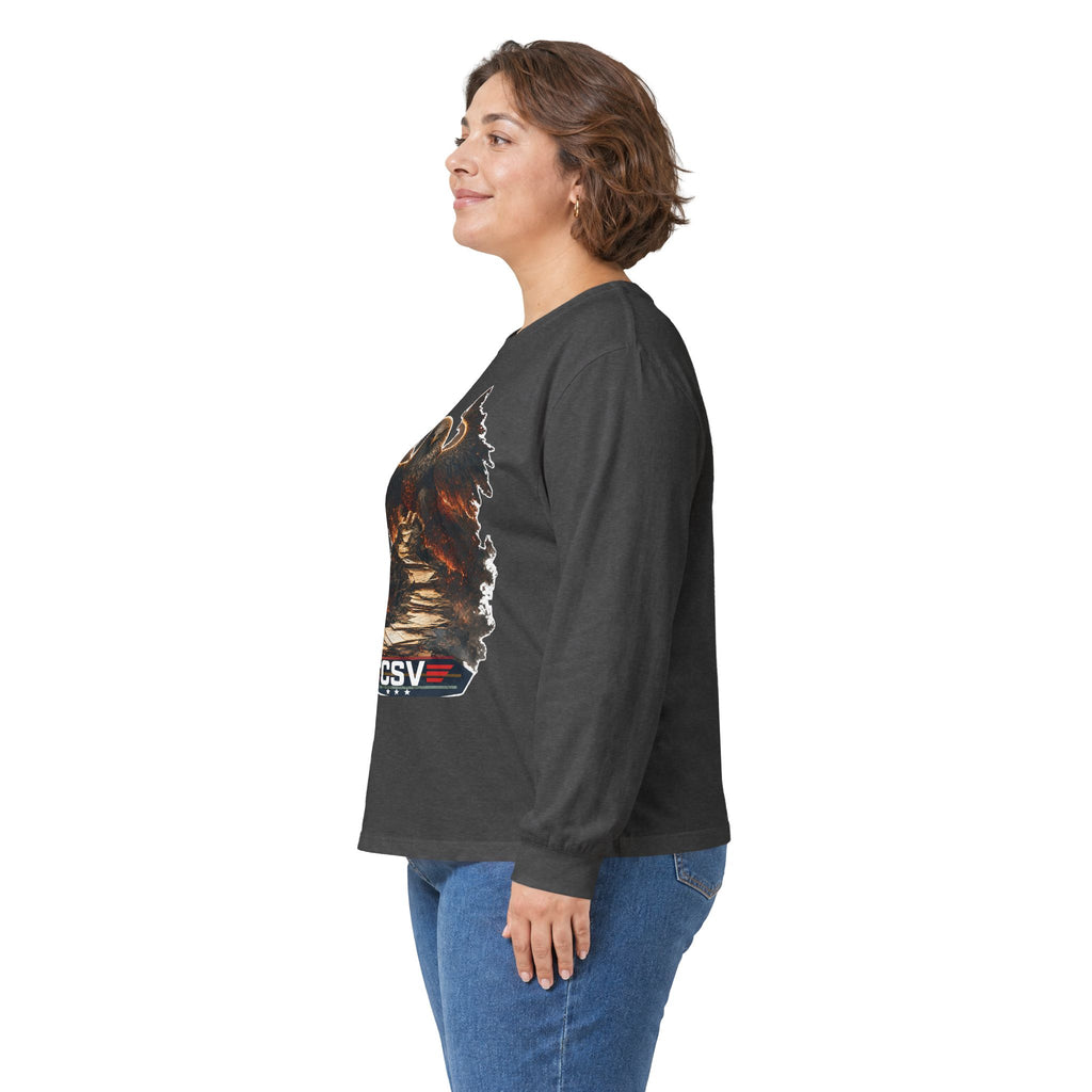 Long Sleeve Tee — Vintage Eagle Graphic “CSV” Patriotic Military Vibe