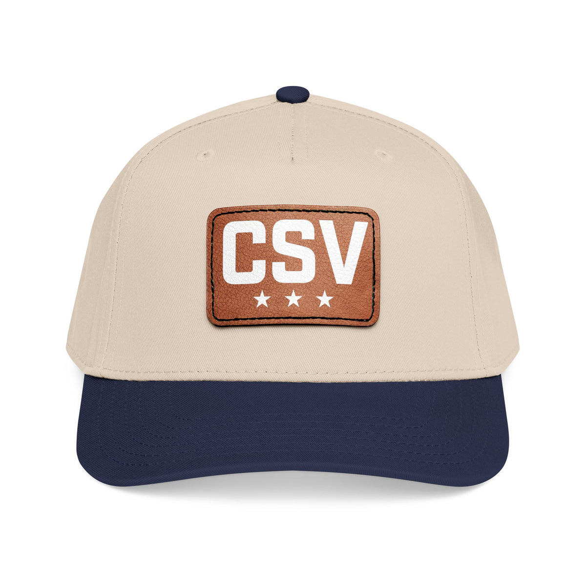 CSV Leather Patch Baseball Cap — Mid Profile Trucker Hat with Embossed Rectangle Patch