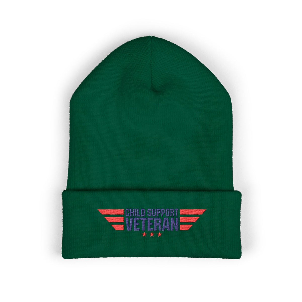 Child Support Veteran Embroidered Beanie — Patriotic Cuffed Knit Hat