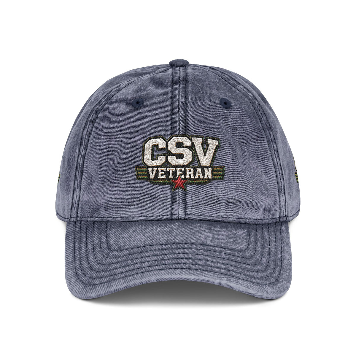 CSV Veteran Embroidered Vintage Cap — Distressed Red Military Dad Hat