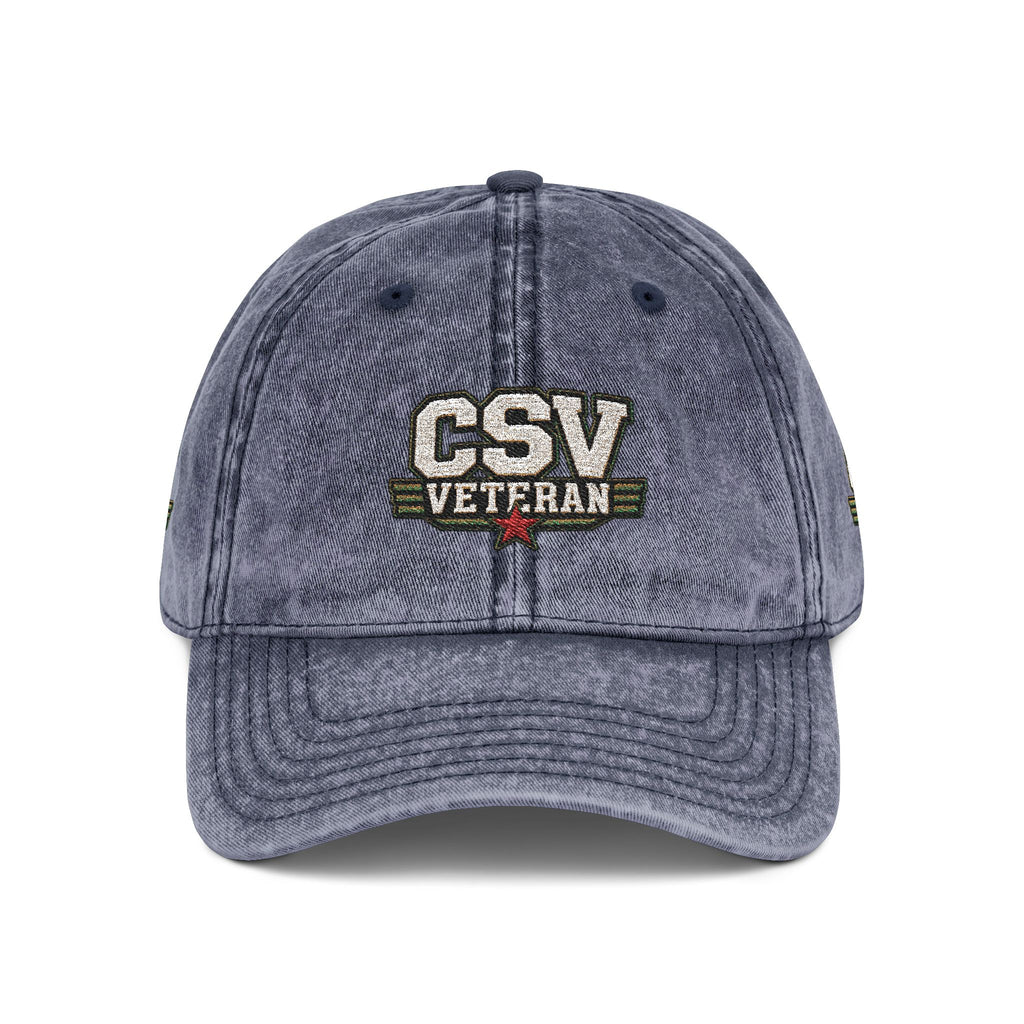 CSV Veteran Embroidered Vintage Cap — Distressed Red Military Dad Hat