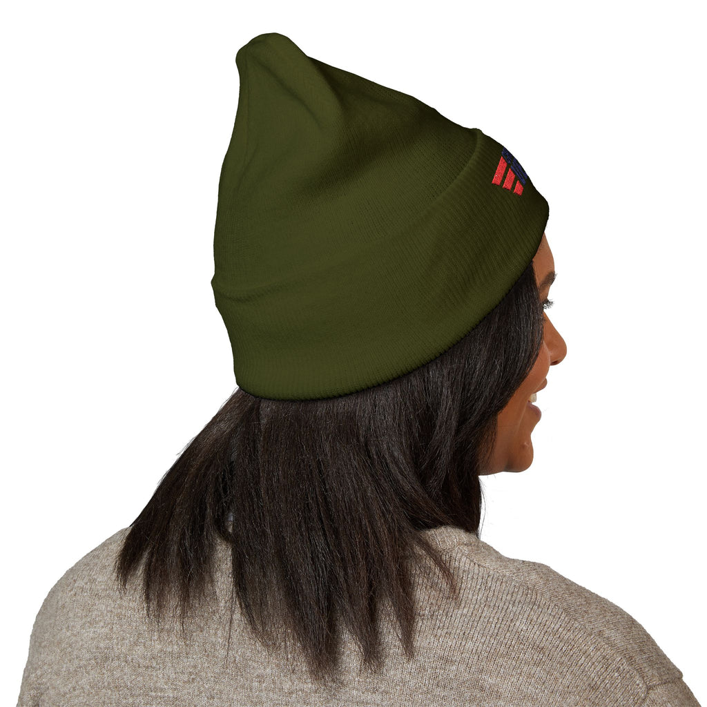 Child Support Veteran Embroidered Beanie — Patriotic Cuffed Knit Hat