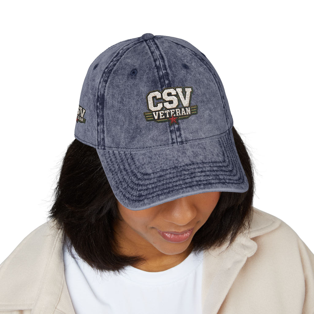 CSV Veteran Embroidered Vintage Cap — Distressed Red Military Dad Hat