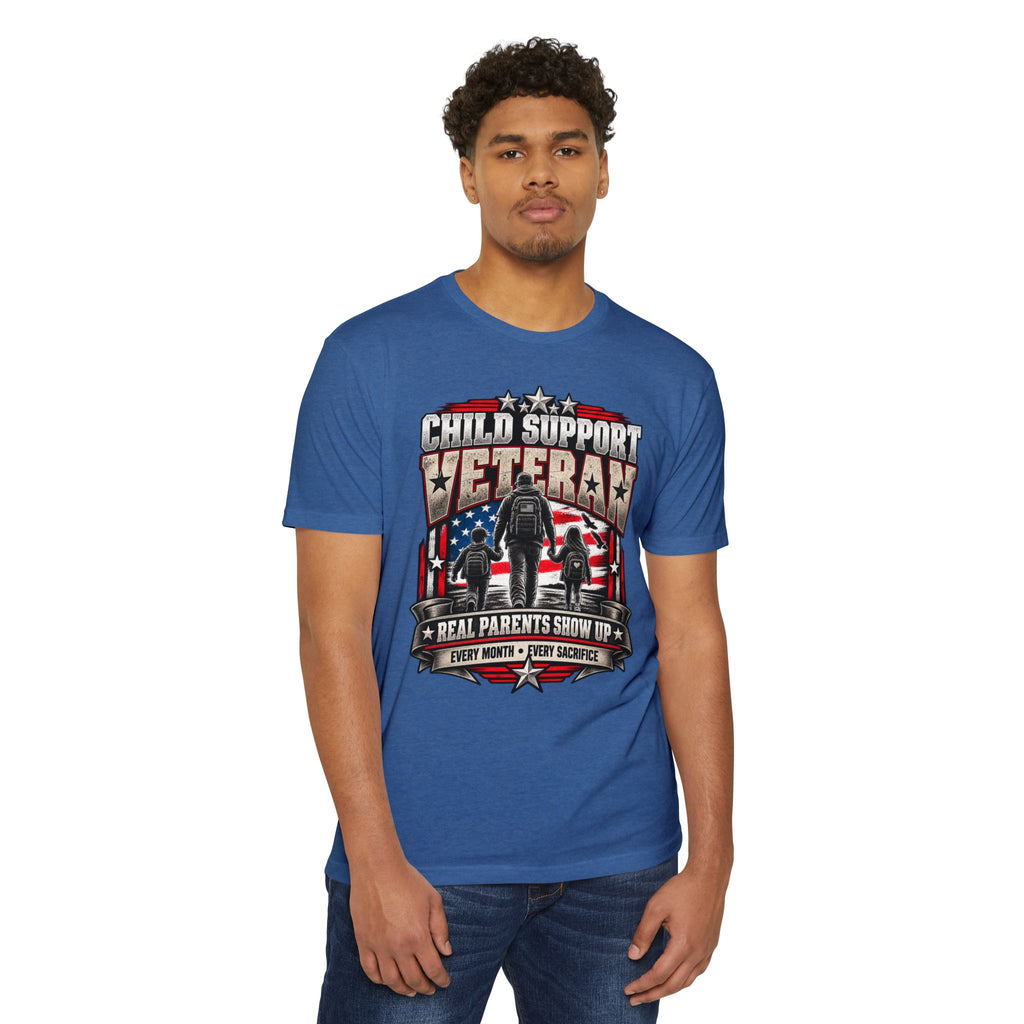 Child Support Veteran T-Shirt — "Real Parents Show Up" Patriotic Dad Shirt