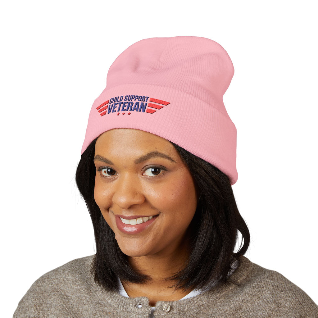 Child Support Veteran Embroidered Beanie — Patriotic Cuffed Knit Hat