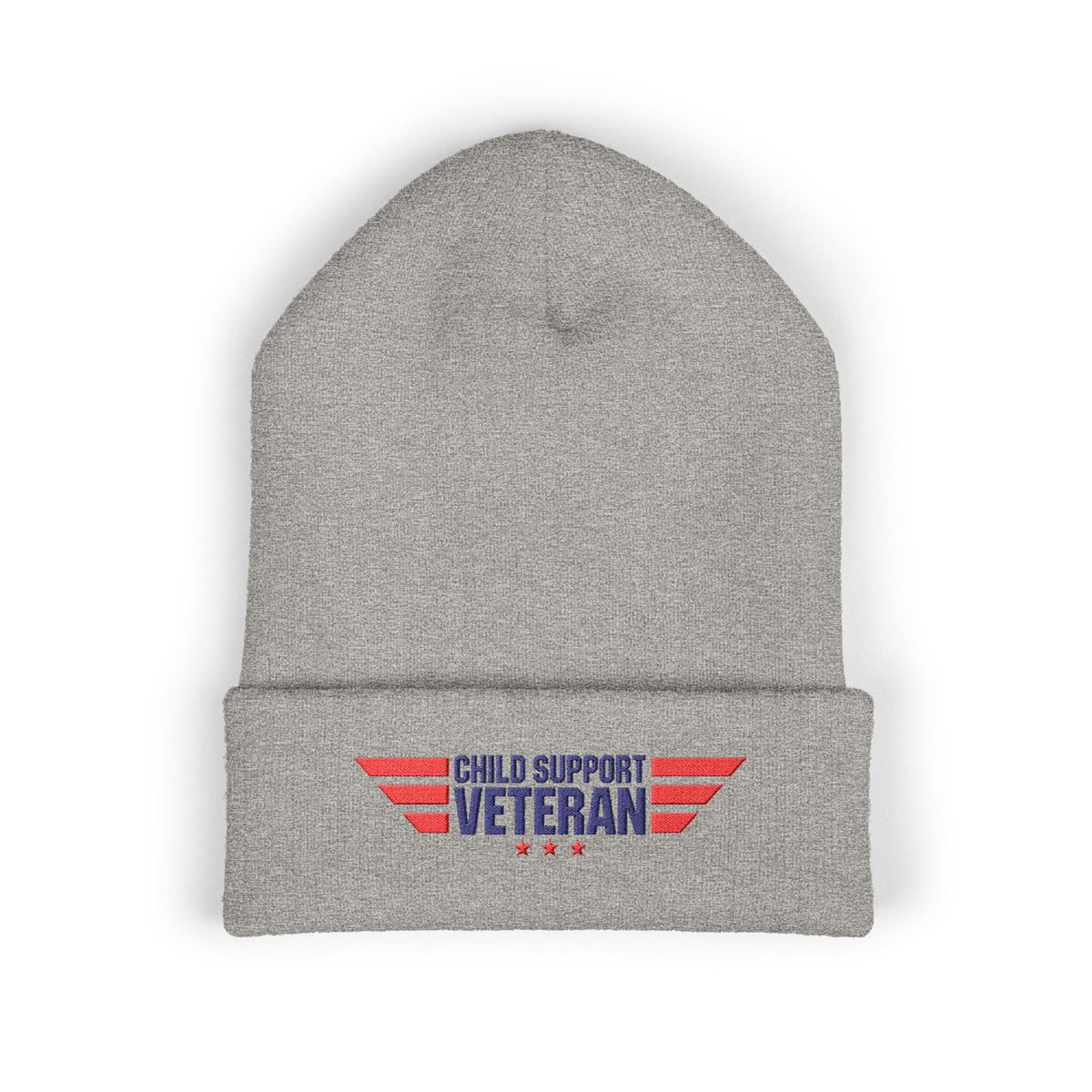 Child Support Veteran Embroidered Beanie — Patriotic Cuffed Knit Hat