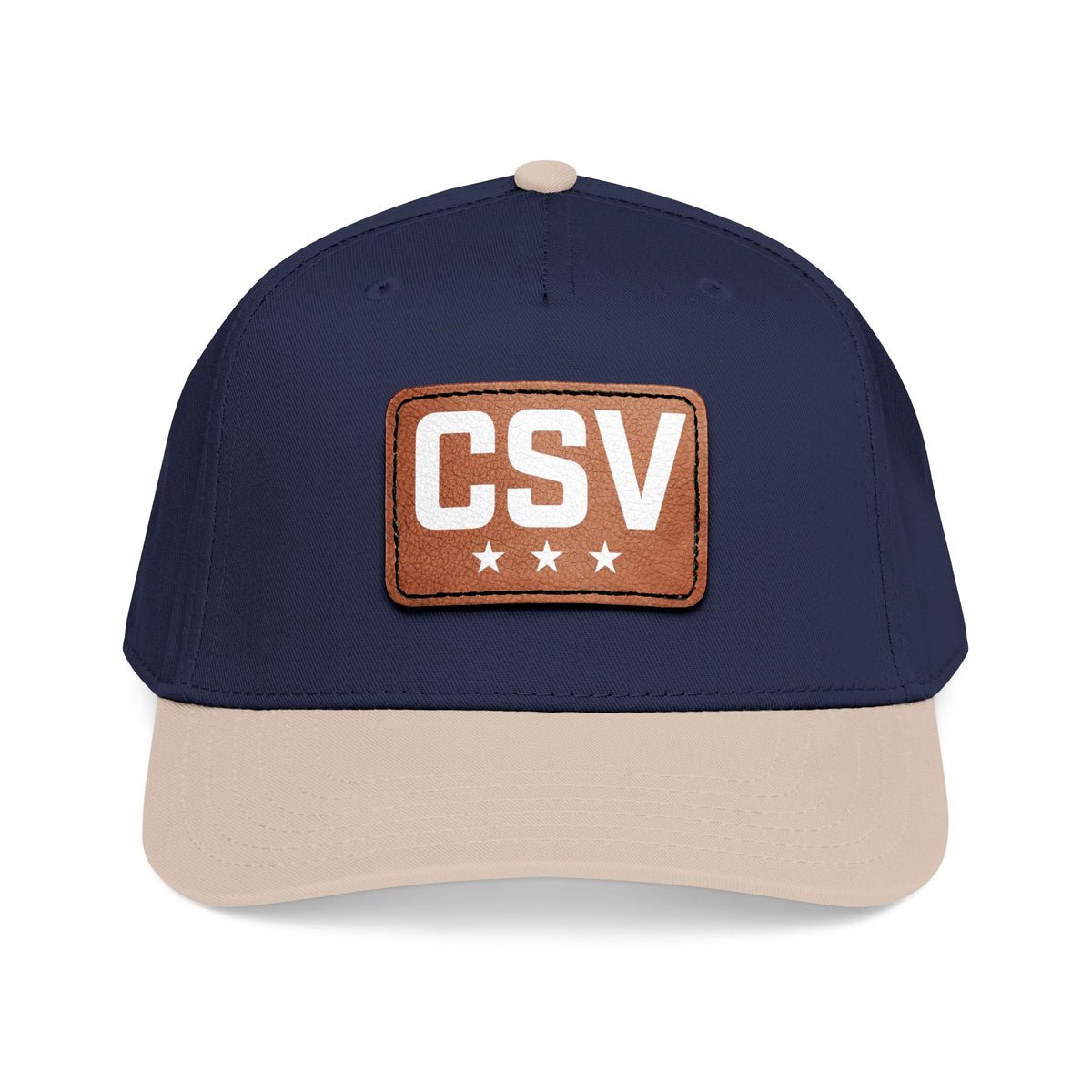 CSV Leather Patch Baseball Cap — Mid Profile Trucker Hat with Embossed Rectangle Patch