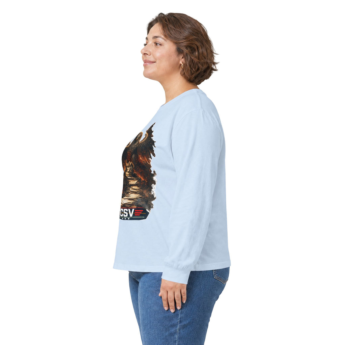 Long Sleeve Tee — Vintage Eagle Graphic “CSV” Patriotic Military Vibe