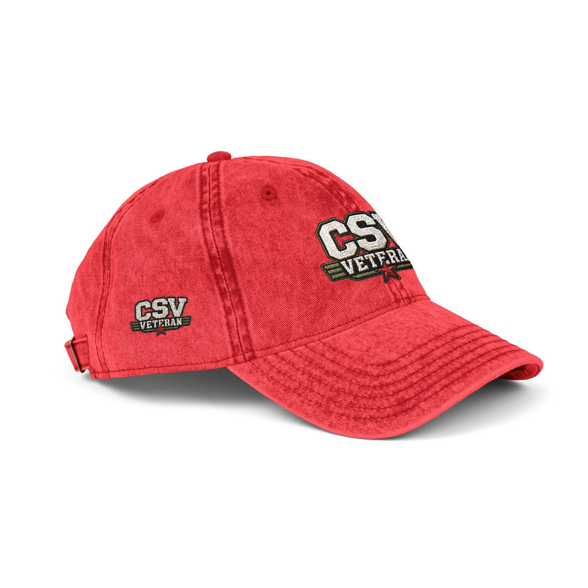 CSV Veteran Embroidered Vintage Cap — Distressed Red Military Dad Hat