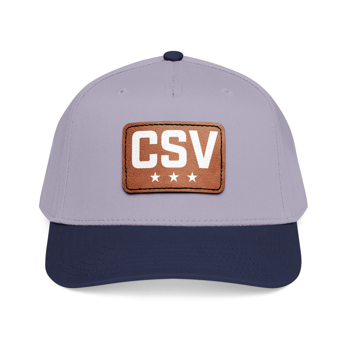 CSV Leather Patch Baseball Cap — Mid Profile Trucker Hat with Embossed Rectangle Patch