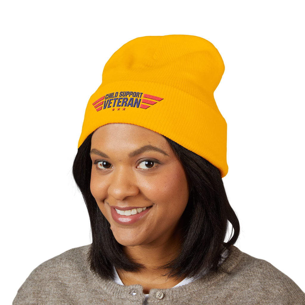 Child Support Veteran Embroidered Beanie — Patriotic Cuffed Knit Hat