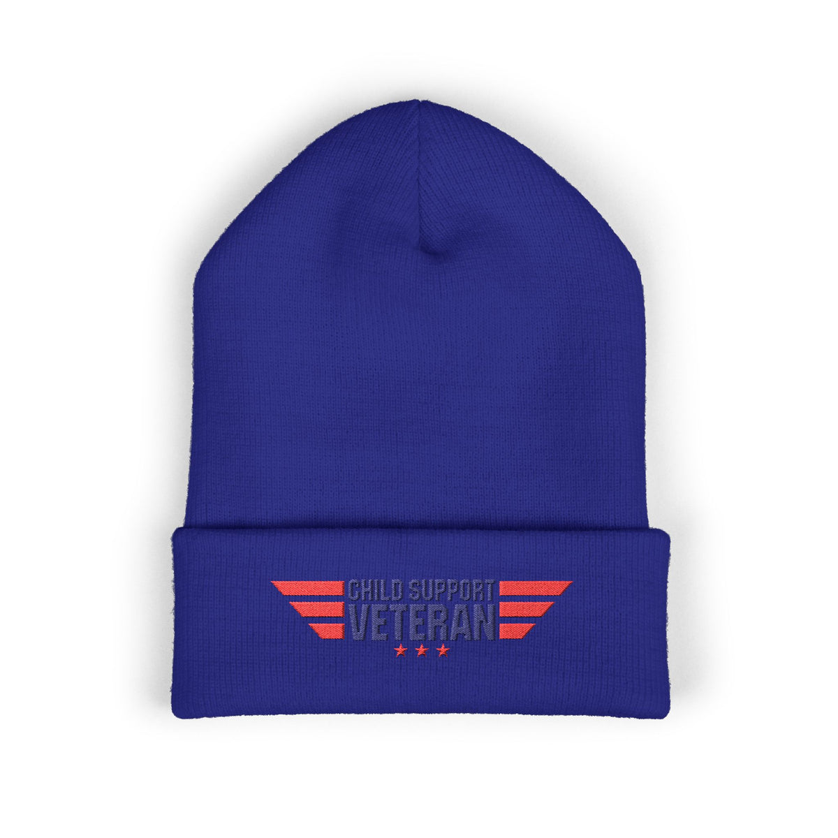 Child Support Veteran Embroidered Beanie — Patriotic Cuffed Knit Hat