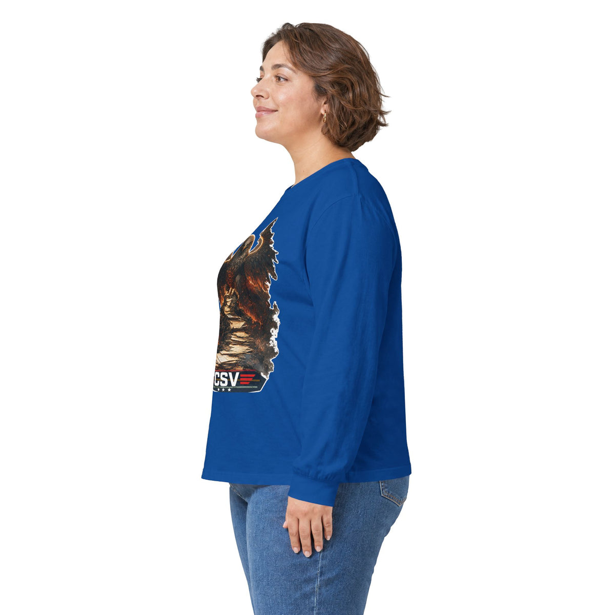 Long Sleeve Tee — Vintage Eagle Graphic “CSV” Patriotic Military Vibe