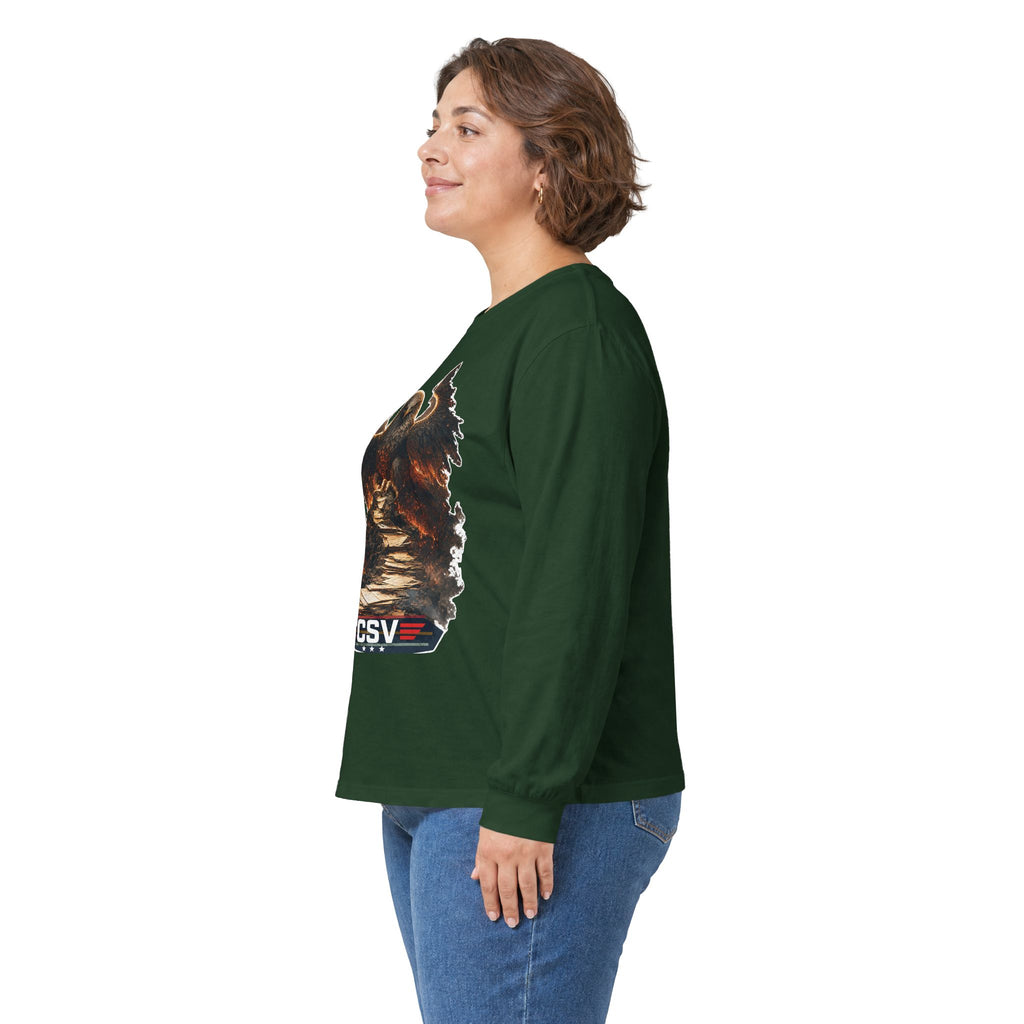 Long Sleeve Tee — Vintage Eagle Graphic “CSV” Patriotic Military Vibe