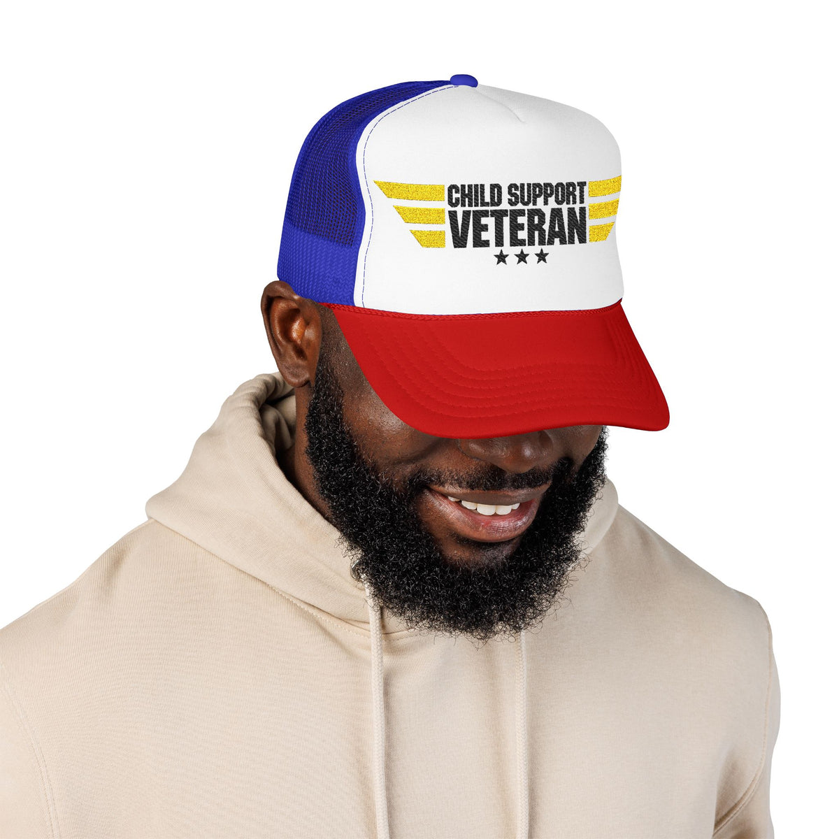 Veteran Wings Trucker Hat — Distressed 'Proud Support Veteran' Foam Cap