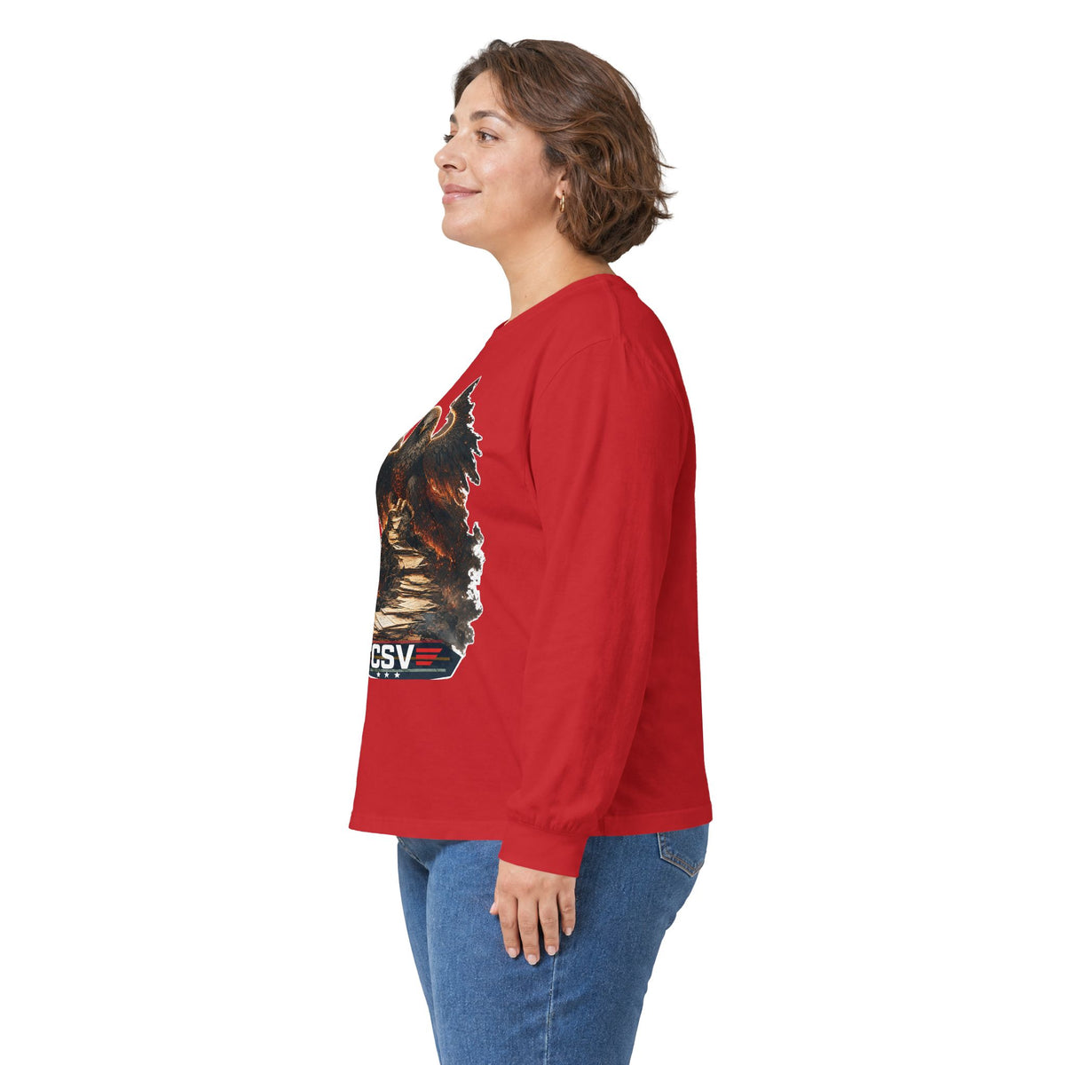 Long Sleeve Tee — Vintage Eagle Graphic “CSV” Patriotic Military Vibe