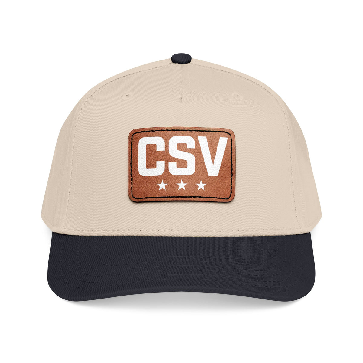 CSV Leather Patch Baseball Cap — Mid Profile Trucker Hat with Embossed Rectangle Patch