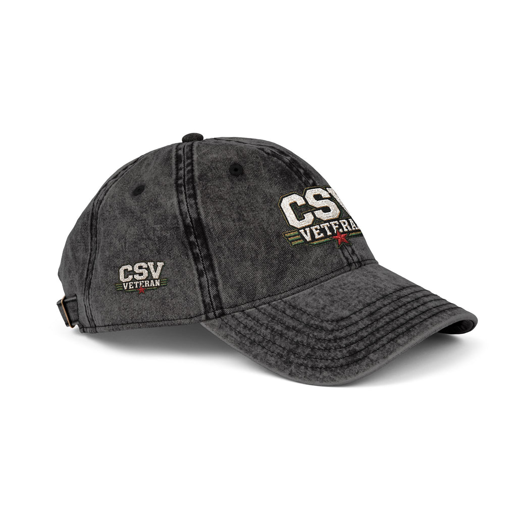 CSV Veteran Embroidered Vintage Cap — Distressed Red Military Dad Hat
