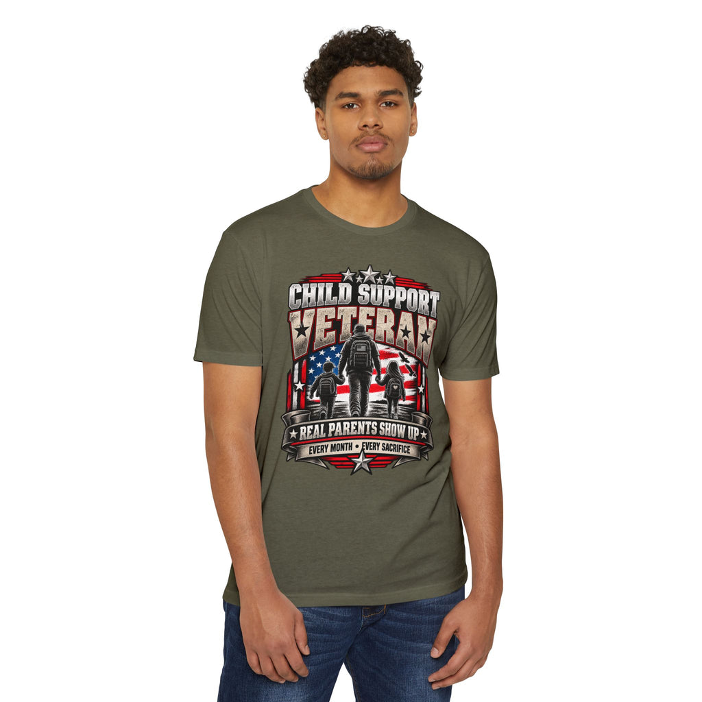 Child Support Veteran T-Shirt — "Real Parents Show Up" Patriotic Dad Shirt