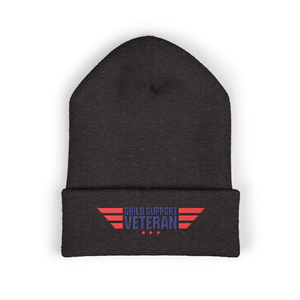 Child Support Veteran Embroidered Beanie — Patriotic Cuffed Knit Hat