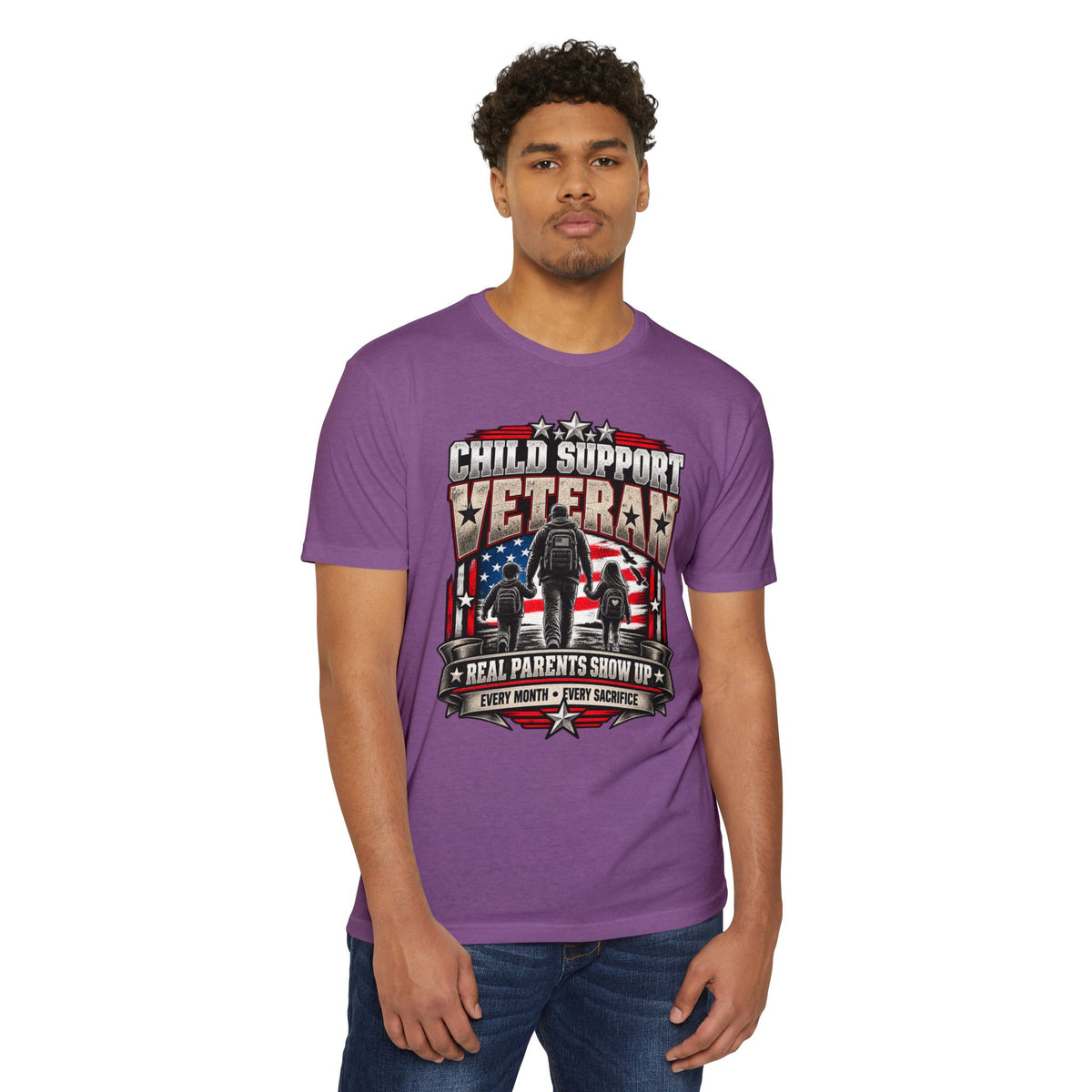 Child Support Veteran T-Shirt — "Real Parents Show Up" Patriotic Dad Shirt