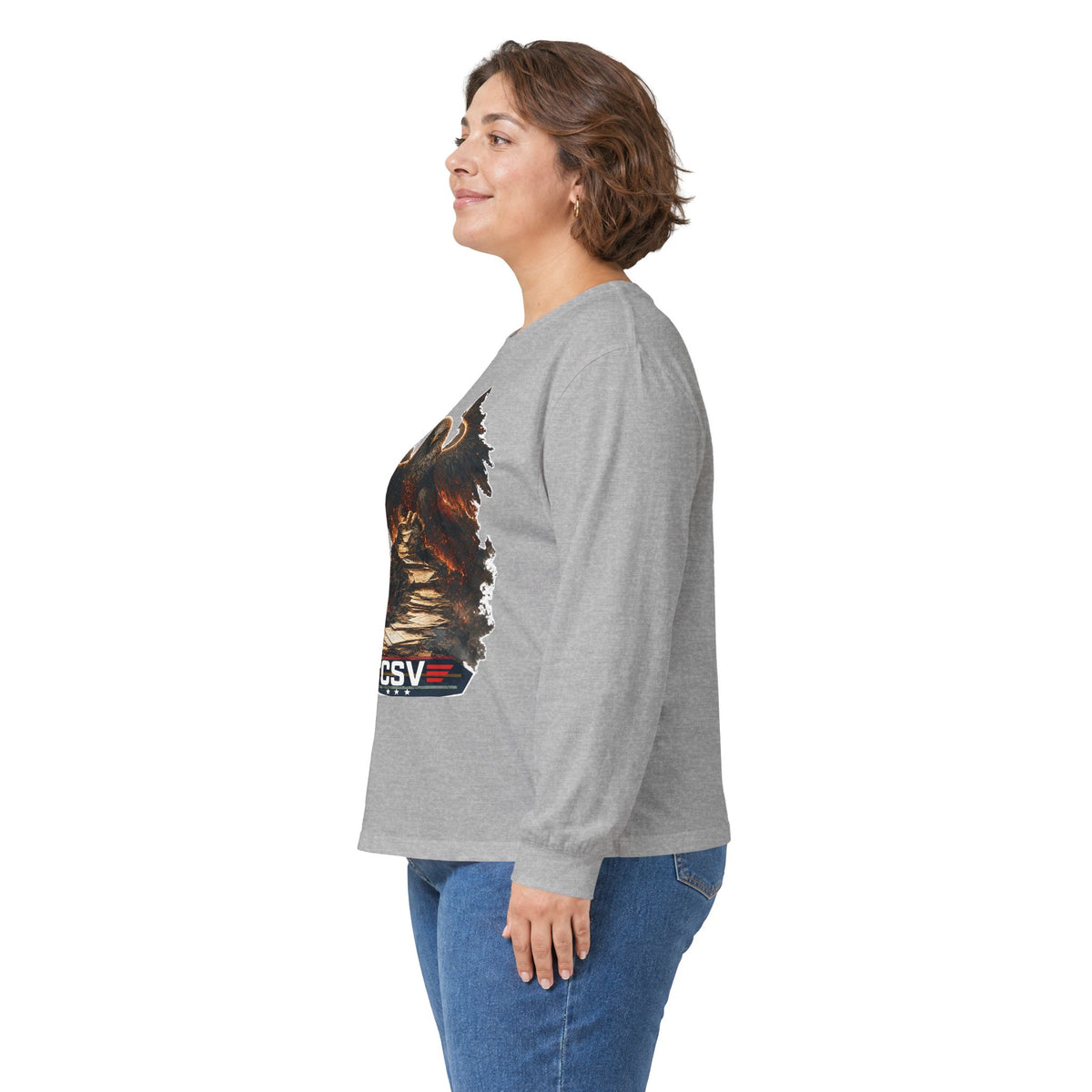 Long Sleeve Tee — Vintage Eagle Graphic “CSV” Patriotic Military Vibe