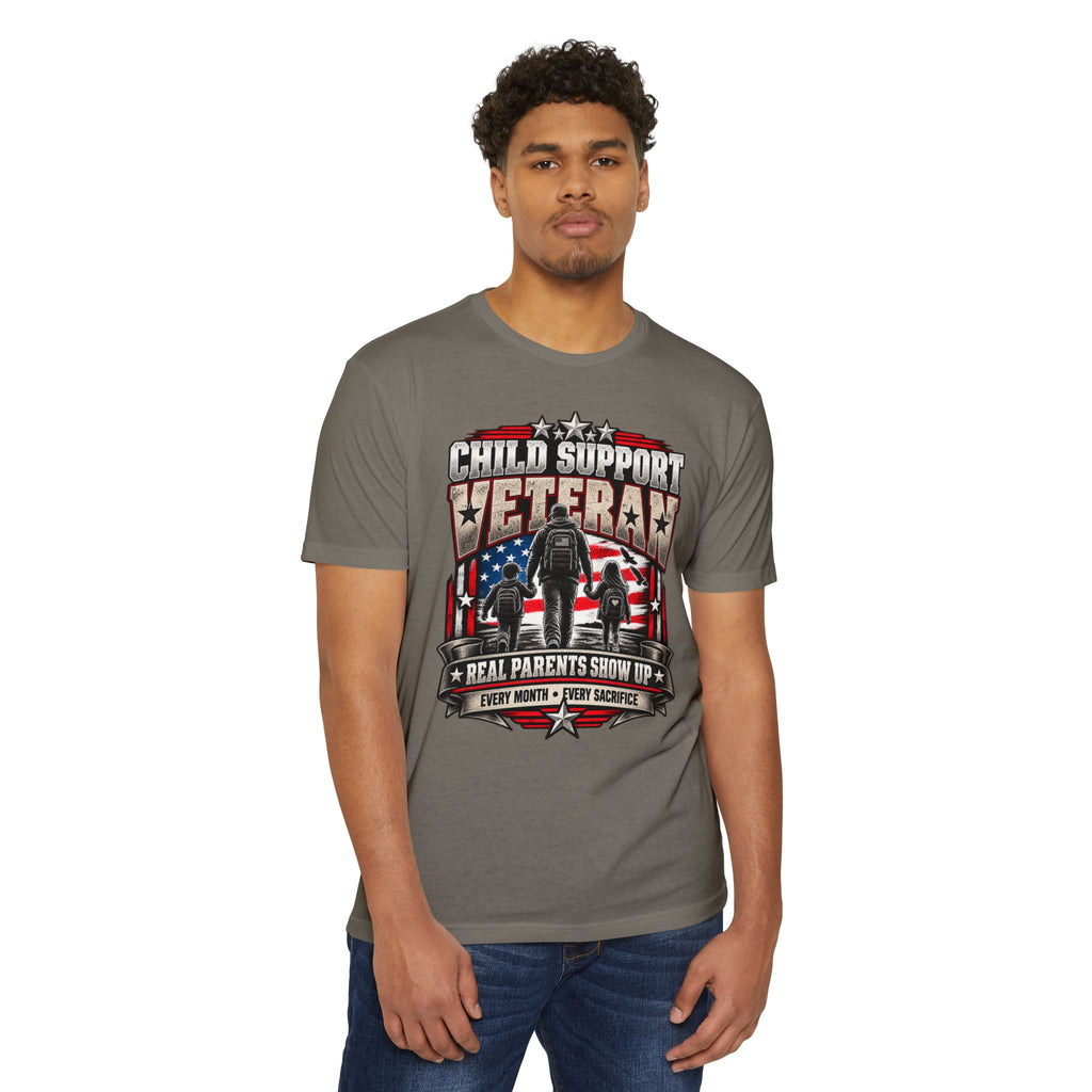 Child Support Veteran T-Shirt — "Real Parents Show Up" Patriotic Dad Shirt