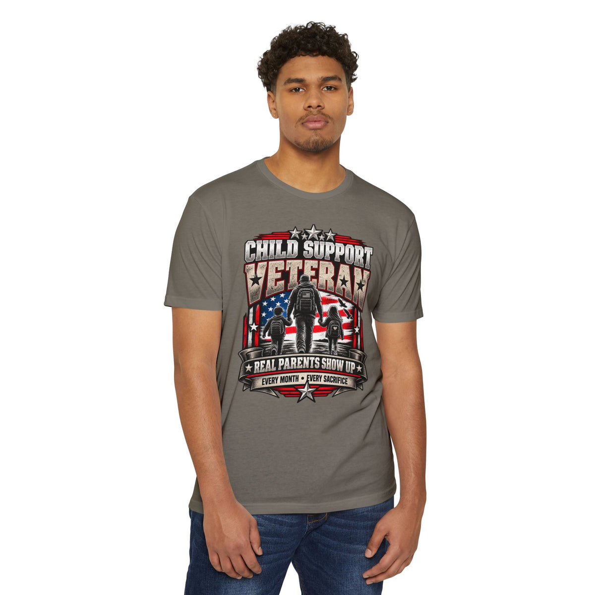 Child Support Veteran T-Shirt — "Real Parents Show Up" Patriotic Dad Shirt