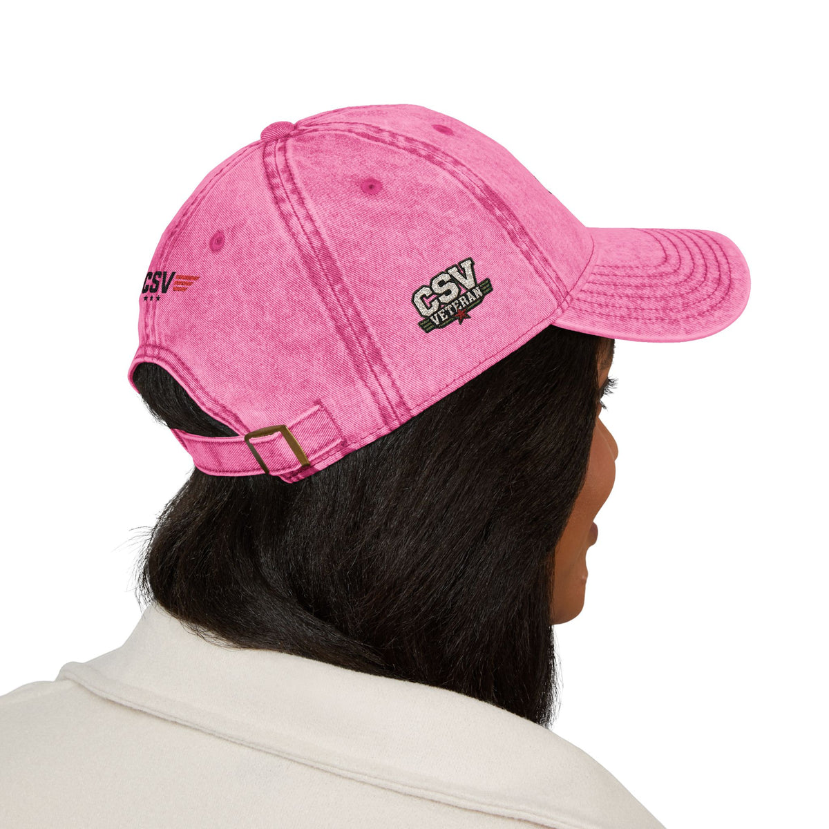 CSV Veteran Embroidered Vintage Cap — Distressed Red Military Dad Hat